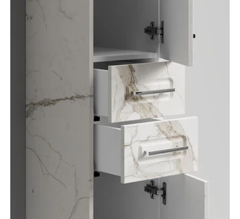 Шкаф-пенал напольный Vod-ok Арабеска 30 цвет мрамор белый натур милк правый