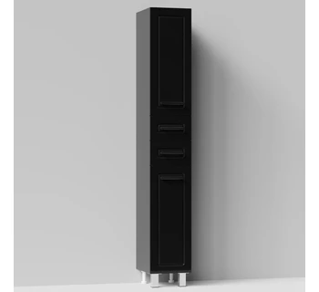 Шкаф-пенал напольный Vod-ok Арабеска 30 цвет черный глянец с бельевой корзиной левый