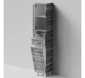 Шкаф-пенал напольный Vod-ok Арабеска 35 цвет лиственница структурная контрастно-серая с бельевой корзиной левый