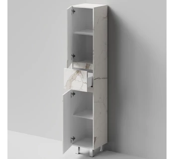 Шкаф-пенал напольный Vod-ok Бест 35 цвет мрамор белый натур милк левый