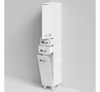 Шкаф-пенал напольный Vod-ok Орландо 30 цвет белый камень с бельевой корзиной правый