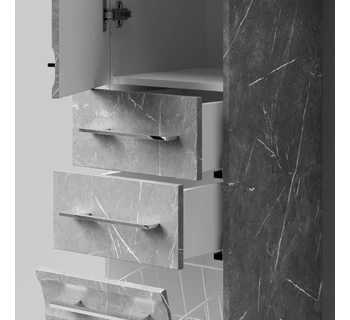 Шкаф-пенал напольный Vod-ok Мальта 35 цвет мрамор белый софт тач с бельевой корзиной левый