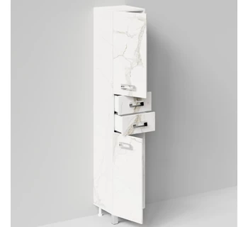 Шкаф-пенал напольный Vod-ok Орландо 35 цвет мрамор белый натур милк левый