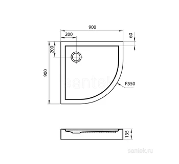Душевой поддон Santek Палермо 90х90 четверть круга 1WH302478