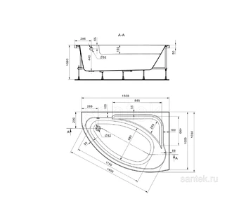 Акриловая ванна Santek Гоа 150х100 правая 1WH112032