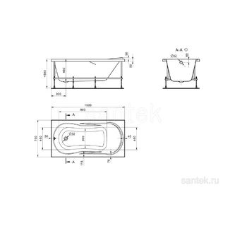 Акриловая ванна Santek Каледония 150х75 1WH302383