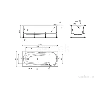 Акриловая ванна Santek Каледония 170х75 1WH302391