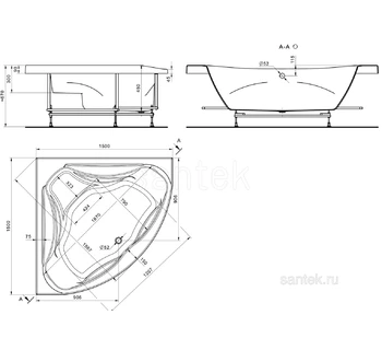 Акриловая ванна Santek Сан-Паулу 150х150 симметричная 1WH302399