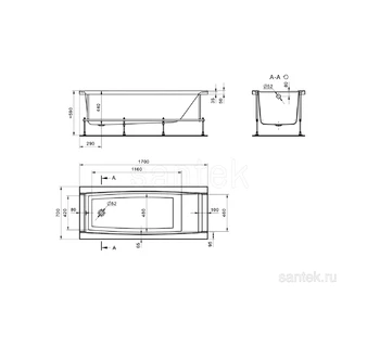 Акриловая ванна Santek Санторини 170х70 1WH302487