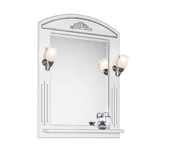Зеркало Vod-ok Кармен 65 белое со светильником патина серебро