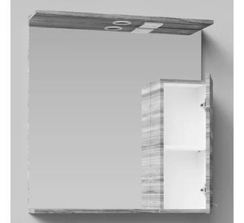 Шкаф-зеркало Vod-ok Марко 75 ручки Хром цвет лиственница структурная контрастно-серая правый