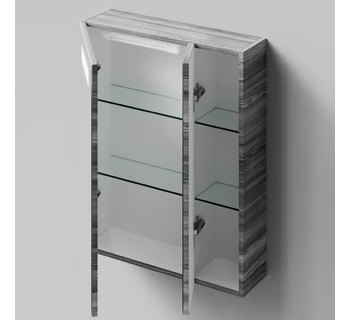 Шкаф-зеркало Vod-ok Мальта 60 цвет лиственница структурная контрастно-серая левое