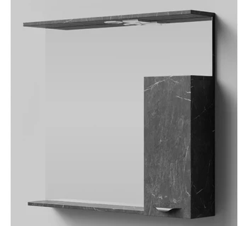 Шкаф-зеркало Vod-ok Марко 90 ручки Черные цвет мрамор графит софт тач правый