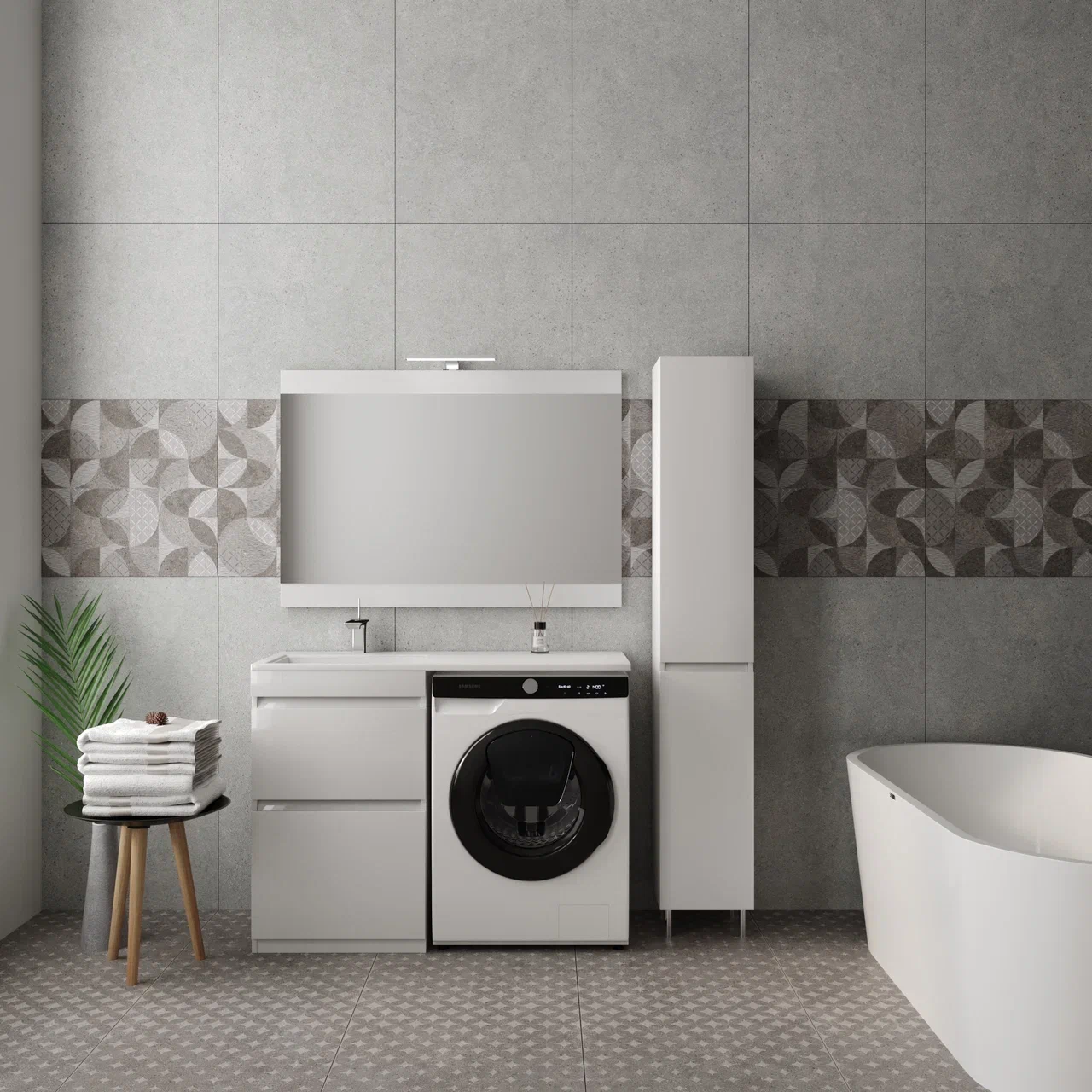 Тумба с раковиной над стиральной машиной Style Line Даллас 115 цвет белый