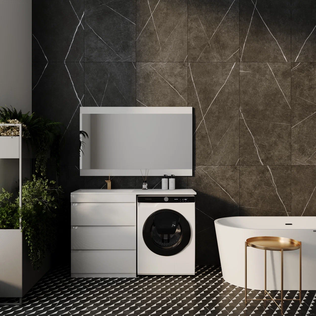 Тумба с раковиной над стиральной машиной Style Line Даллас 130 три ящика цвет белый