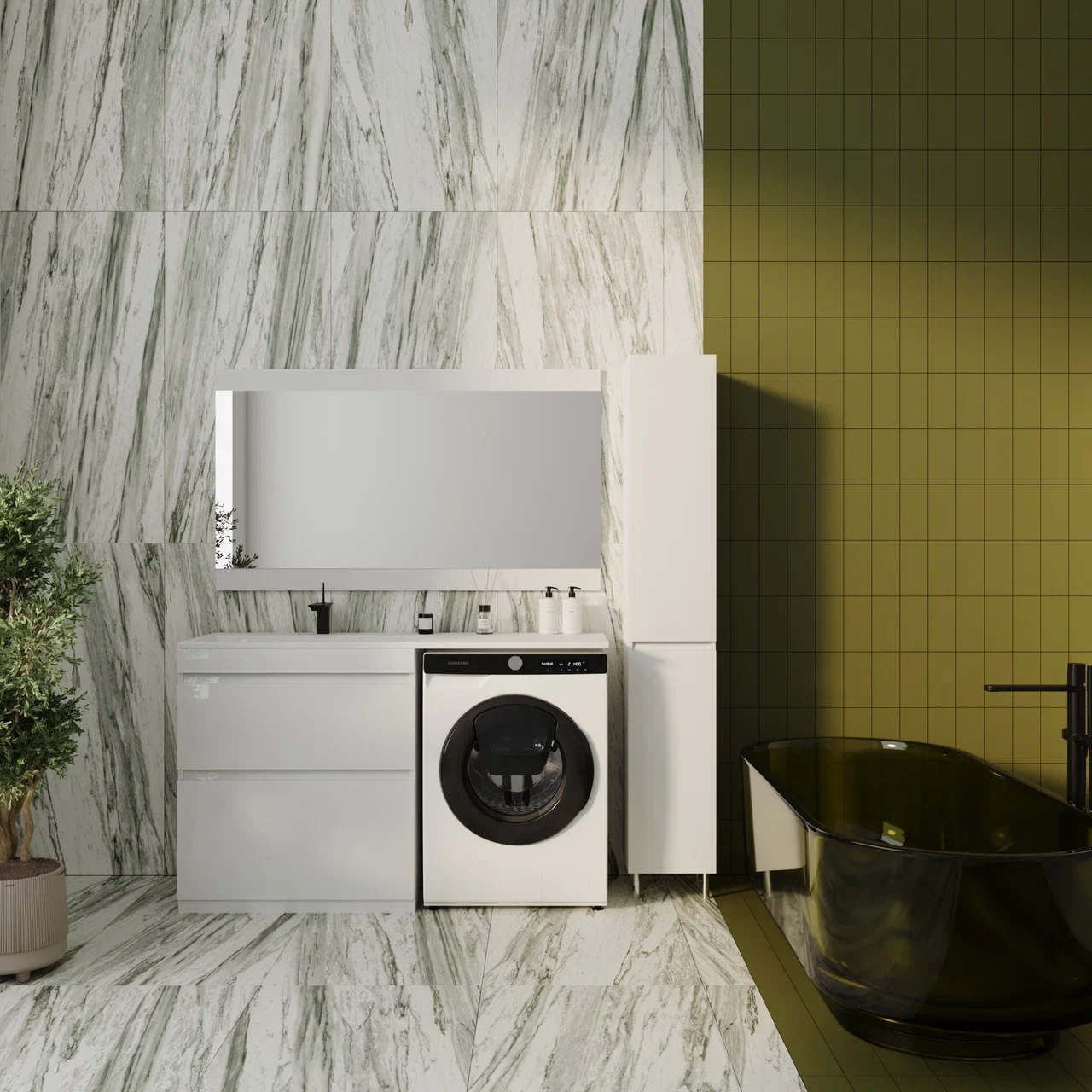 Тумба с раковиной над стиральной машиной Style Line Даллас 140 два ящика цвет белый