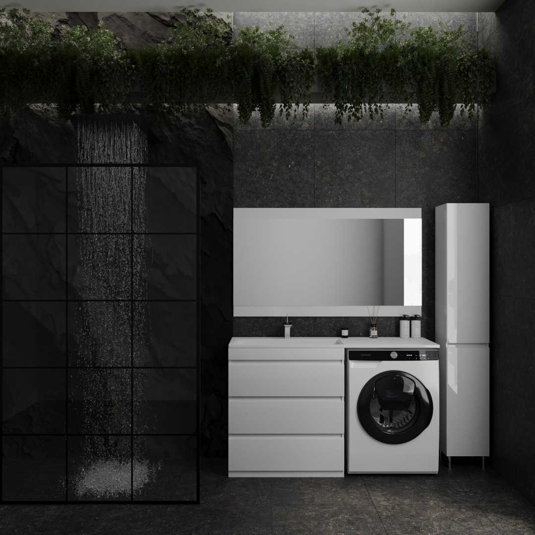 Тумба с раковиной над стиральной машиной Style Line Даллас 140 три ящика цвет белый