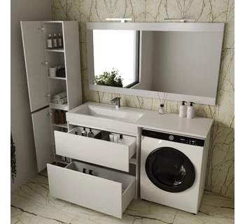 Тумба с раковиной над стиральной машиной Style Line Даллас 150 два ящика цвет белый