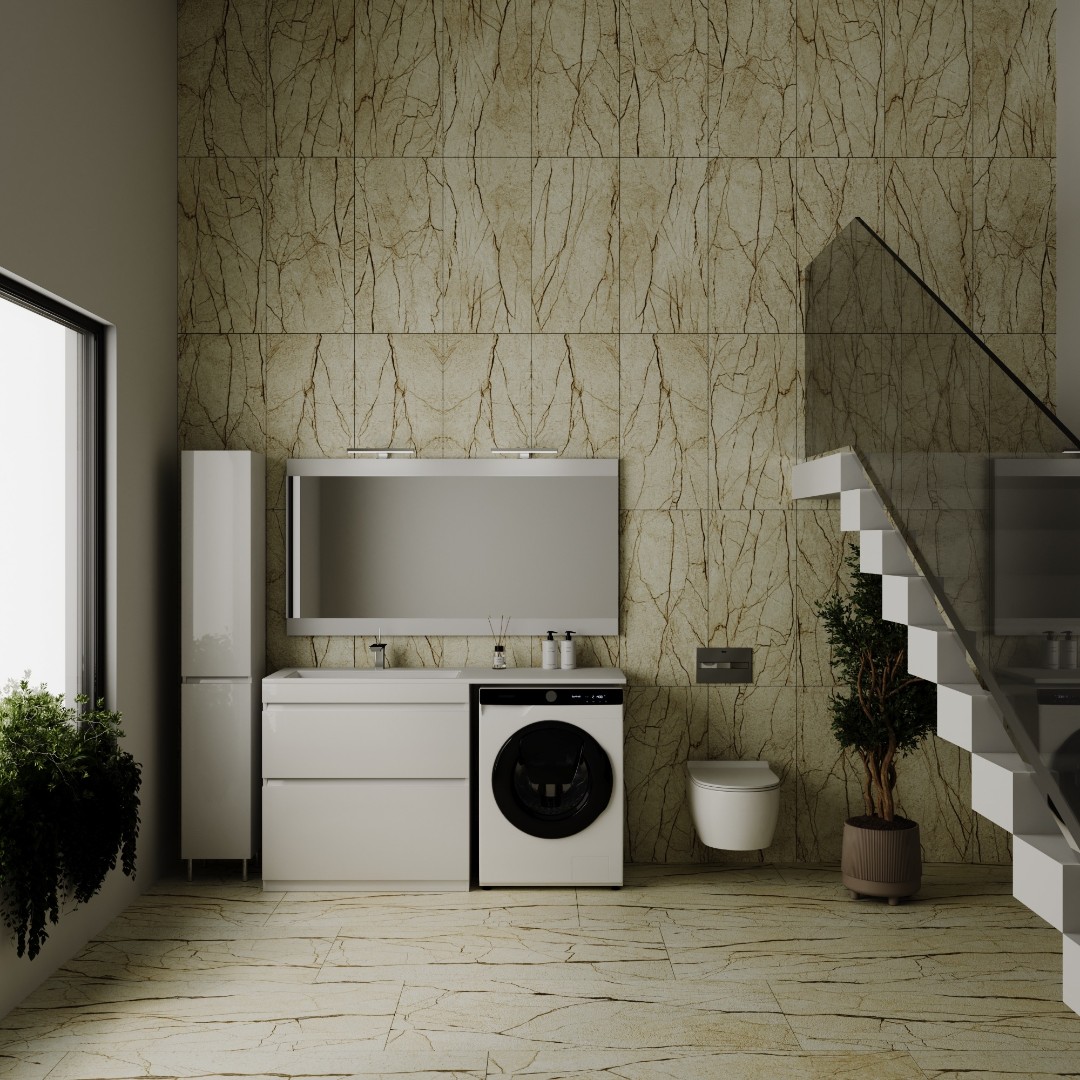 Тумба с раковиной над стиральной машиной Style Line Даллас 150 два ящика цвет белый