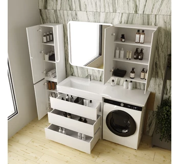 Тумба с раковиной над стиральной машиной Style Line Даллас 150 три ящика цвет белый