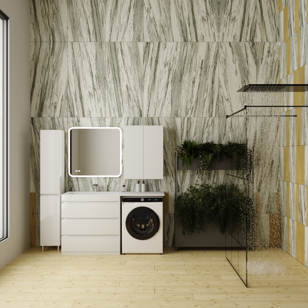 Тумба с раковиной над стиральной машиной Style Line Даллас 150 три ящика цвет белый