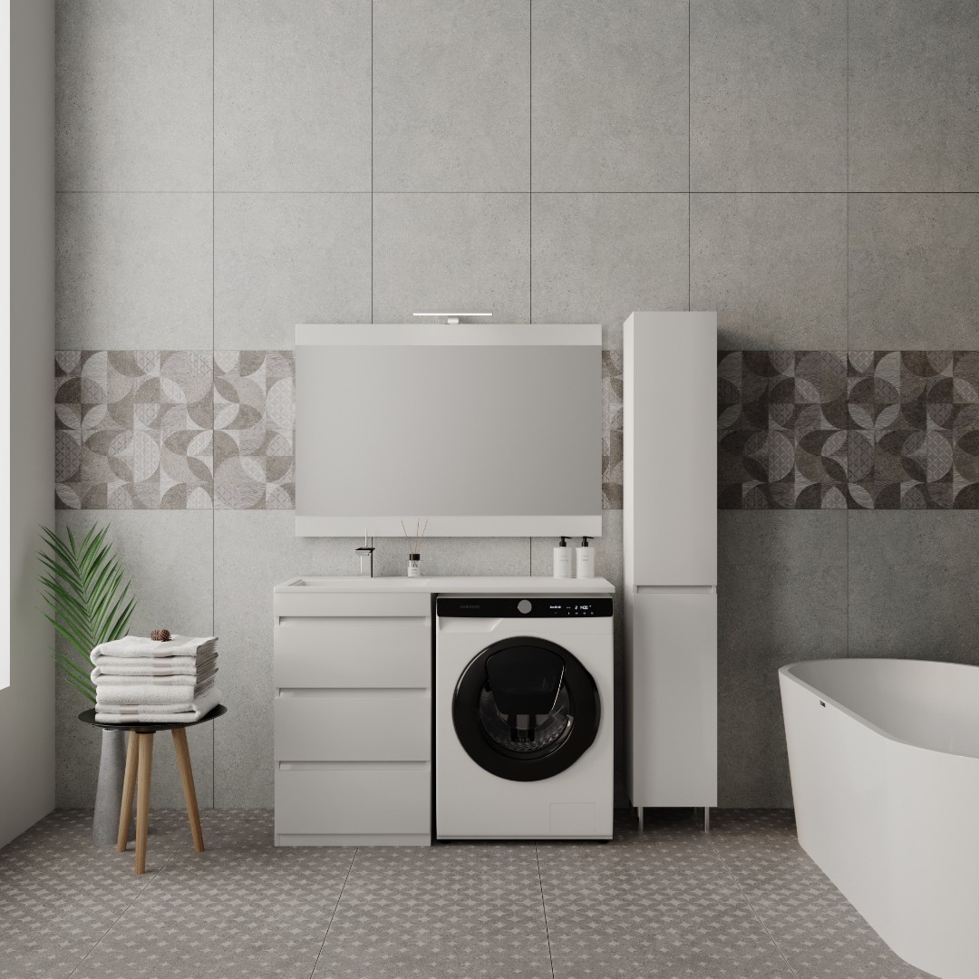 Тумба с раковиной над стиральной машиной Style Line Даллас 110 три ящика цвет белый
