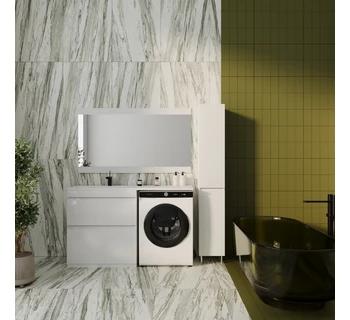 Тумба с раковиной над стиральной машиной Style Line Даллас 140 цвет белый эмаль