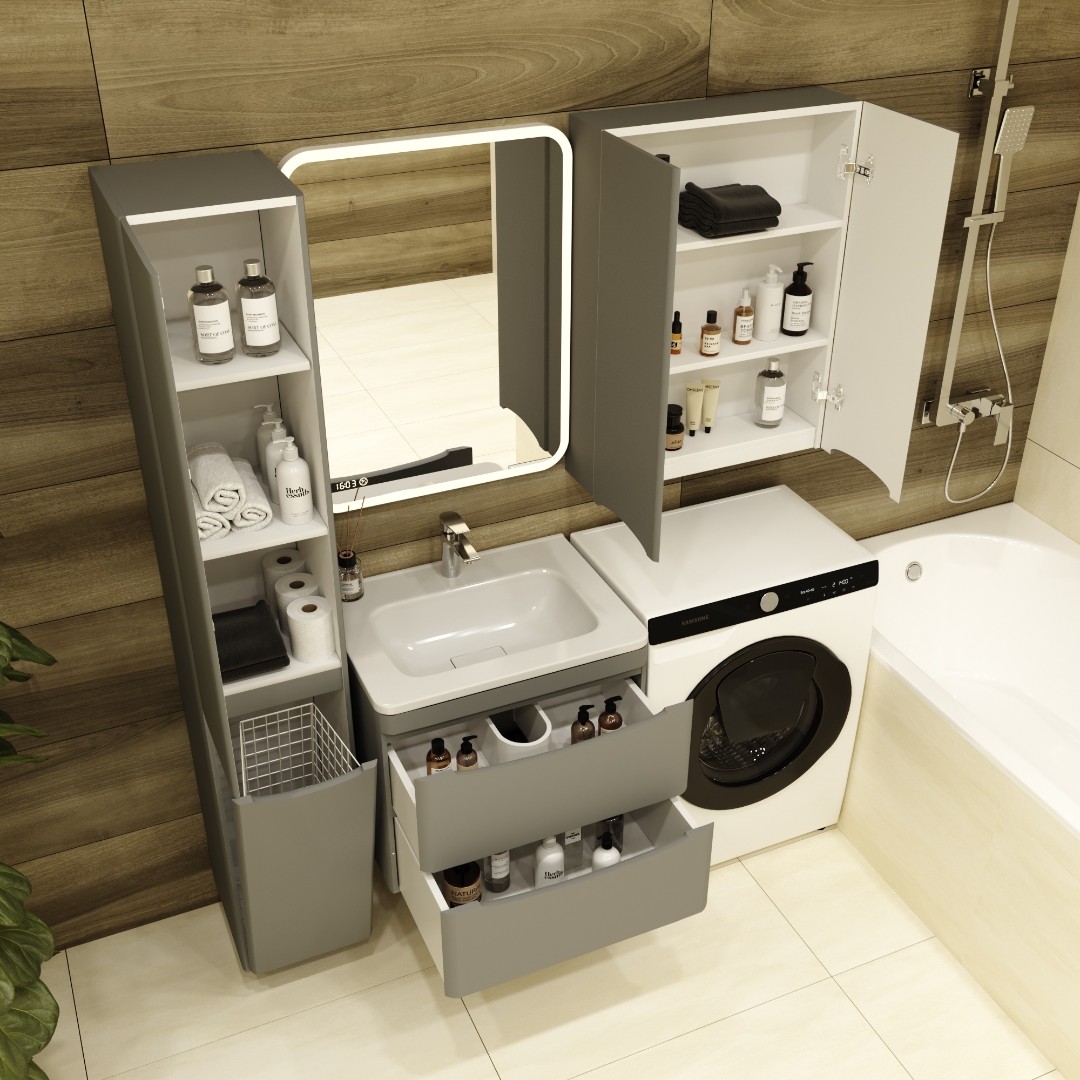 Тумба с раковиной подвесная Style Line Бергамо мини 60 цвет серый