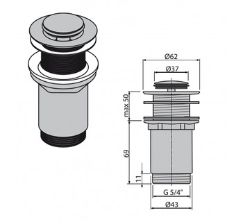 Донный клапан для умывальника AlcaPlast A394 хром глянцевый
