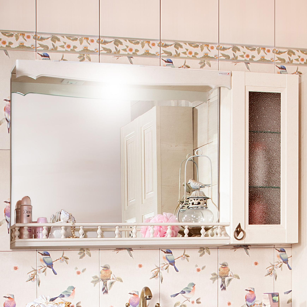 Шкаф-зеркало Бриклаер Кантри 85 со шкафчиком 30 и балюстрадой 85 бежевый дуб прованс