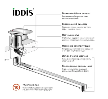 Смеситель для ванны с длинным изливом IDDIS Stone STOSB00i10WA