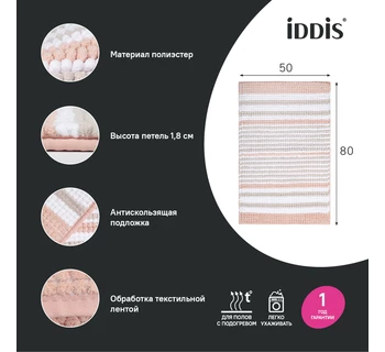 Коврик для ванной комнаты IDDIS BC04P58i12 50x80 шенилл цвет розовый