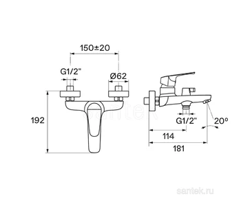Смеситель Santek Форт для ванны WH5A10004C001