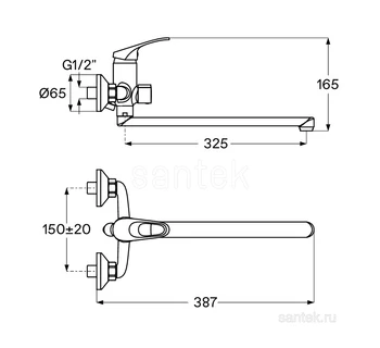 Смеситель Santek Баус для ванны длинный излив WH5A12010C001