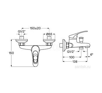 Смеситель Santek Баус для ванны WH5A10010C001
