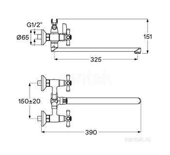 Смеситель Santek Рокс для ванны длинный излив WH5A12014C001