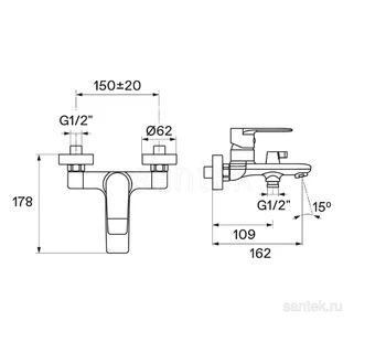 Смеситель Santek Арма для ванны хром WH5A10007C001