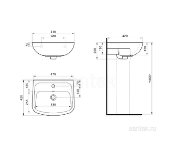 Раковина Santek Лонги 500х420 1WH501754